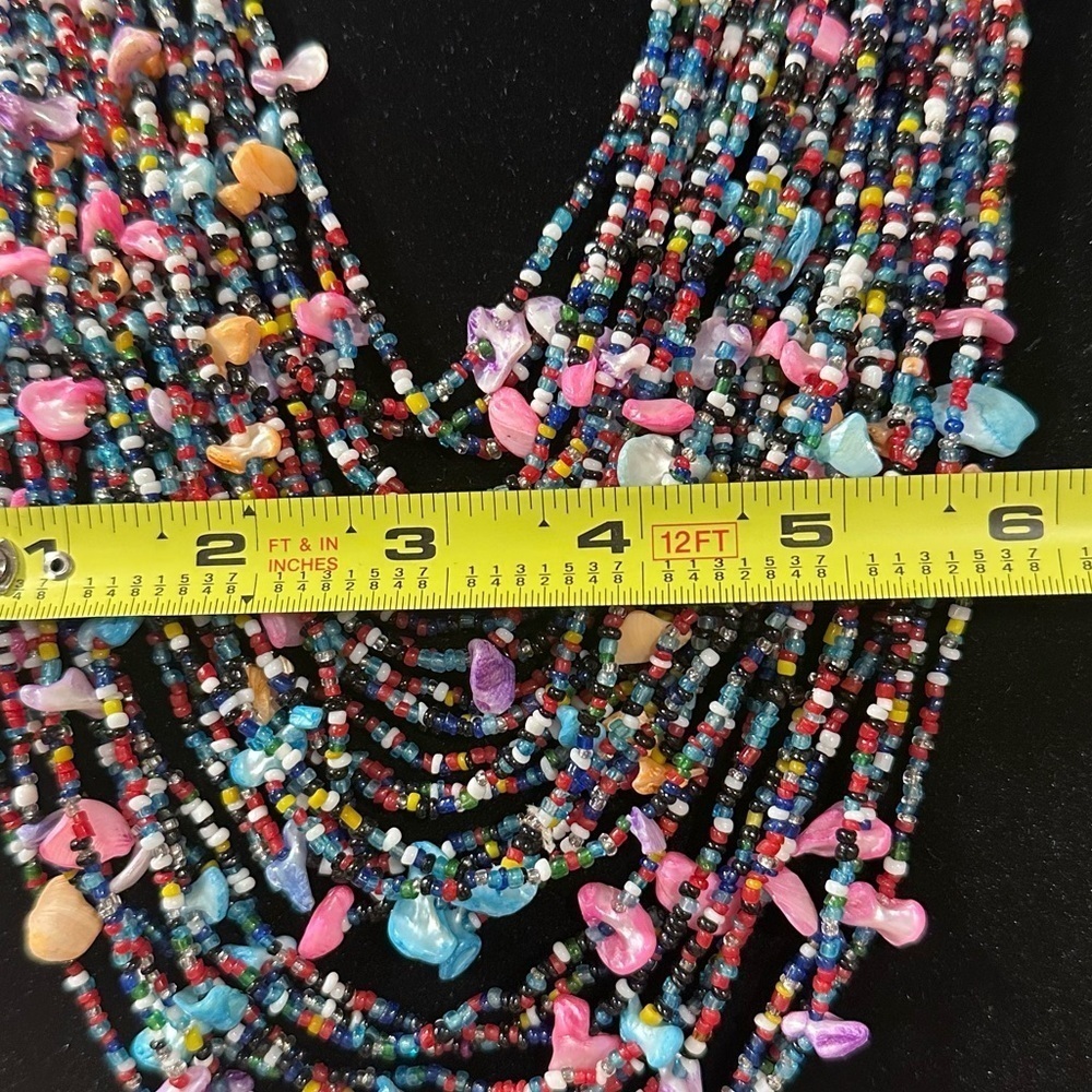 Multi-strand Shells & Seed Beads Multicolored Bib Necklace Layered Bright Pastel - Picture 12 of 15